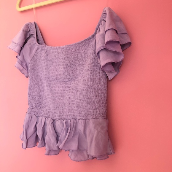 Purple Off-the-Shoulder Top with Ruffles - Picture 7 of 11